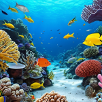 Diverse marine life in a vibrant coral reef, showcasing the beauty of ocean ecosystems with colorful fish, coral, and other sea creatures.
