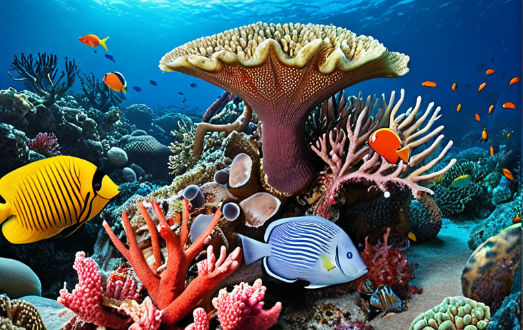 **

A vibrant coral reef teeming with diverse marine life: colorful fish, crabs, starfish. Focus on the beauty and biodiversity of the ocean ecosystem. Emphasize the contrast between healthy coral and areas affected by pollution.

**