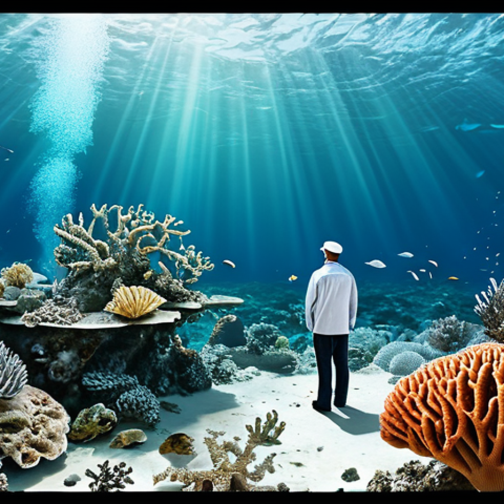 해양학 기후 변화 대응 방안 - **Prompt:** "Ocean acidification awareness illustration, showing healthy coral reef alongside bleach...