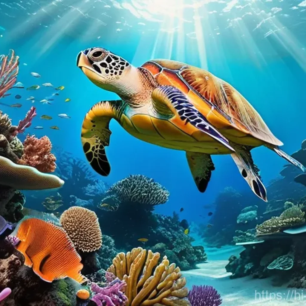 해양 생물 다양성 - **Prompt:** "A breathtaking, hyper-realistic underwater scene depicting a vibrant and healthy coral ...