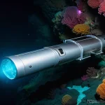 해양 탐사 기술 - **Prompt:** A sleek, advanced Autonomous Underwater Vehicle (AUV) glides gracefully through an uncha...