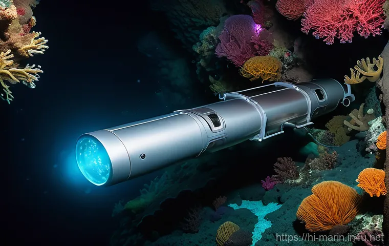 해양 탐사 기술 - **Prompt:** A sleek, advanced Autonomous Underwater Vehicle (AUV) glides gracefully through an uncha...
