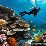 해양 온도와 염도 - **Prompt:** "A breathtaking underwater scene showcasing the dramatic impact of changing ocean temper...