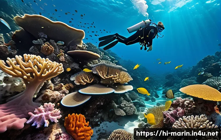 해양 온도와 염도 - **Prompt:** "A breathtaking underwater scene showcasing the dramatic impact of changing ocean temper...