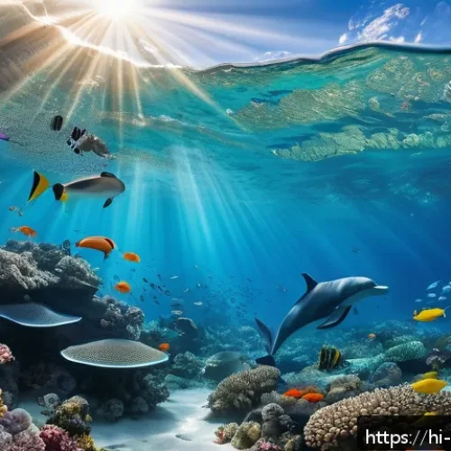 해양학 기초과학 - A vibrant underwater scene showcasing diverse marine life near a tropical coral reef, featuring colo...