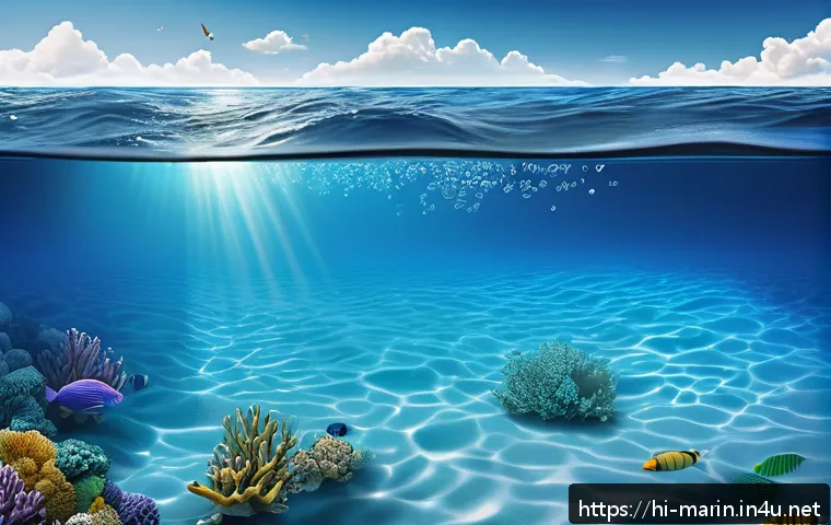 해양 대기화학 - A detailed scientific illustration of the complex gas exchange between the ocean and atmosphere, sho...